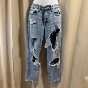 Pacsun Mom‎ Jeans Size 24 Ripped Distressed Light Wash Denim